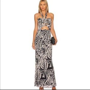 Ronny Kobo Lopte Zebra Cutout Halter Maxi Dress